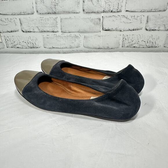 Lanvin Blue Suede And Gray Beige Cap Toe Ballerina Flats Womens Size 8.5 / 40.5 - Picture 2 of 9